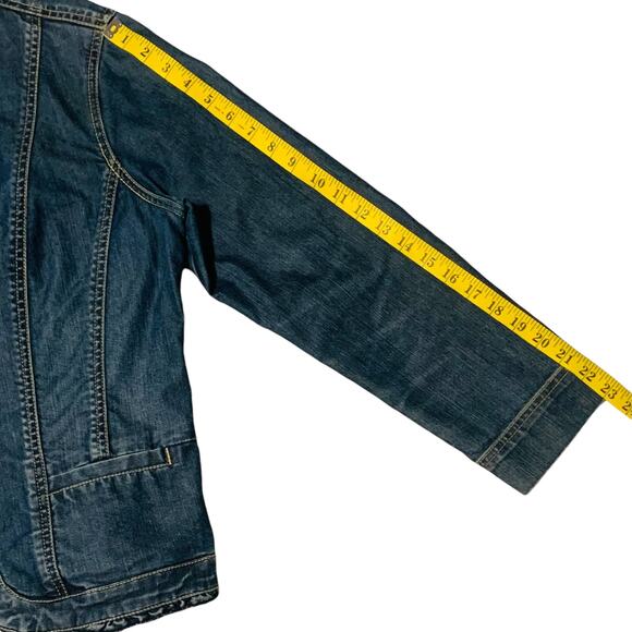 CHICO's PLATINUM Jean Jacket Size 2 ( Size L / 12 ) Ruffle Detail Band Collar - Picture 4 of 7